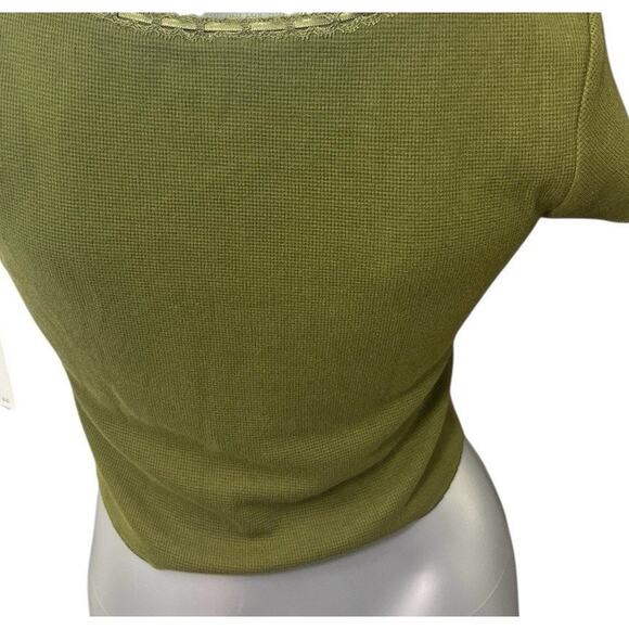 BP Babydoll Top Large Y2K Coquette Dark Olive Raw Hem Cropped Round Neck New - Picture 8 of 9